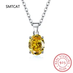 Oval Yellow Genuine Natural Citrine 925 Sterling Silver Pendant Necklace Gemstone Necklace for Women Kolye Colar de Prata