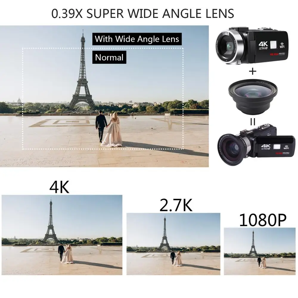 4K Video Camera 48MP Vlogging 48 Million Pixels For Youbute Recorder WIFI NightShot  Cam Time-lapse  Touch Screen Camcorder