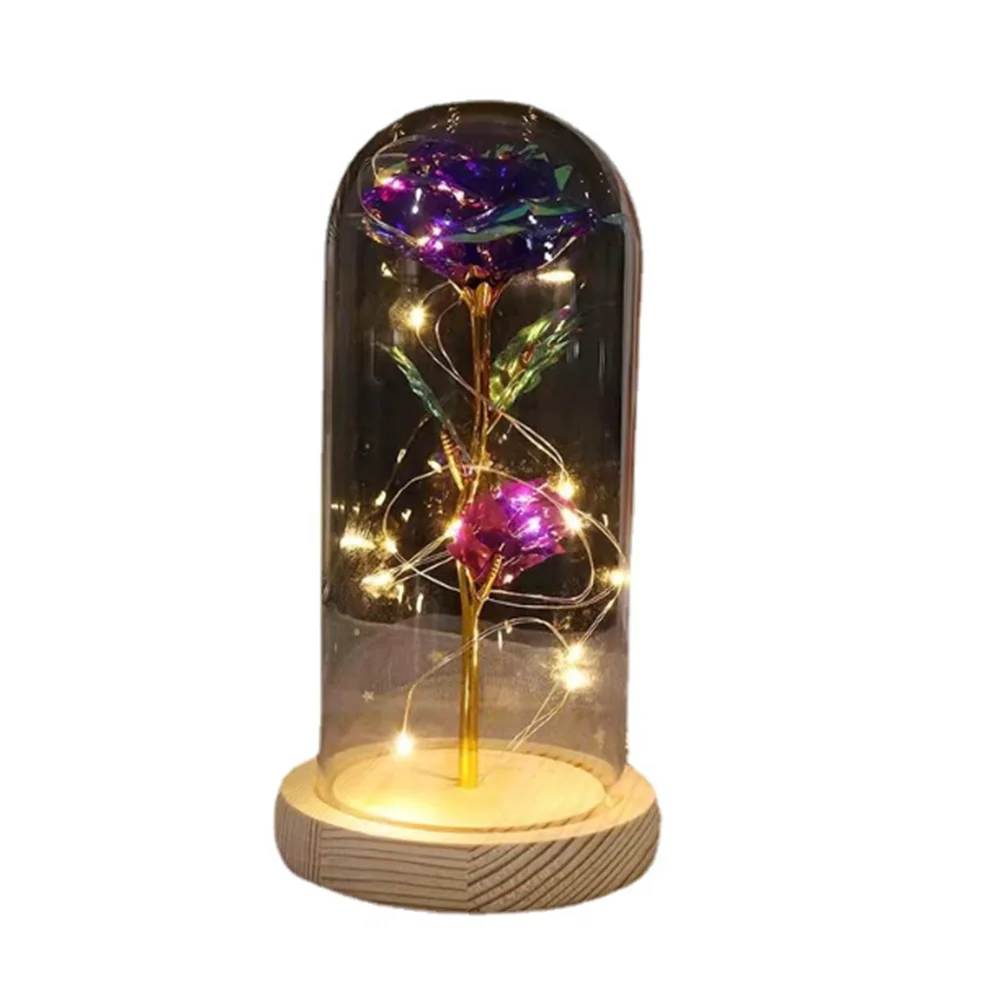 

Valentine Gift Beauty and The Beast Preserved Roses In Glass Galaxy Rose Flower LED Light Artificial Flower Gift for Women Girls