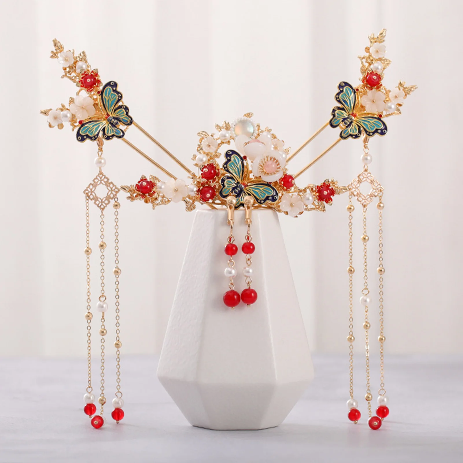 

Hanfu Hair Crown Set for Women 1 Piece Alloy Butterfly Hairpin with Tassel Accessories Traditional Festival Cosplay Stage