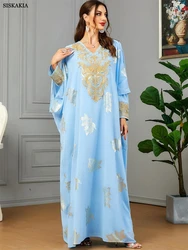 Siskakia Dubai Luxury Set Solid Long Dress And Chiffon Abaya Fashion Floral Gold Stamping Lace Tape Moroccan Evening Clothing