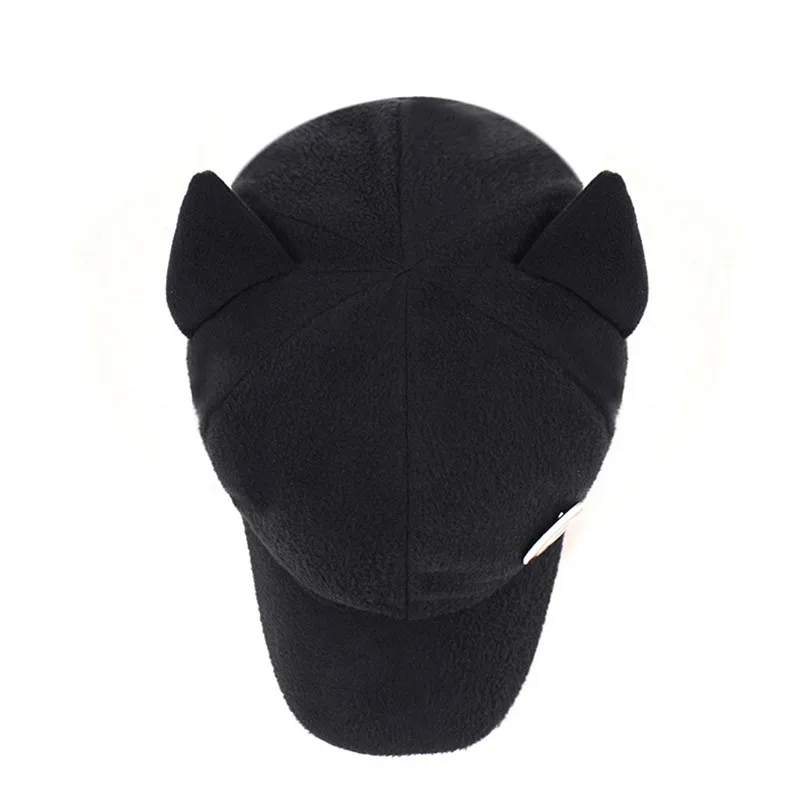 Adult Black Asuka Langley Soryu Badge Caps Cosplay Anime Accessories Cute Cat Ears Cotton Fleece Hat Baseball Hats