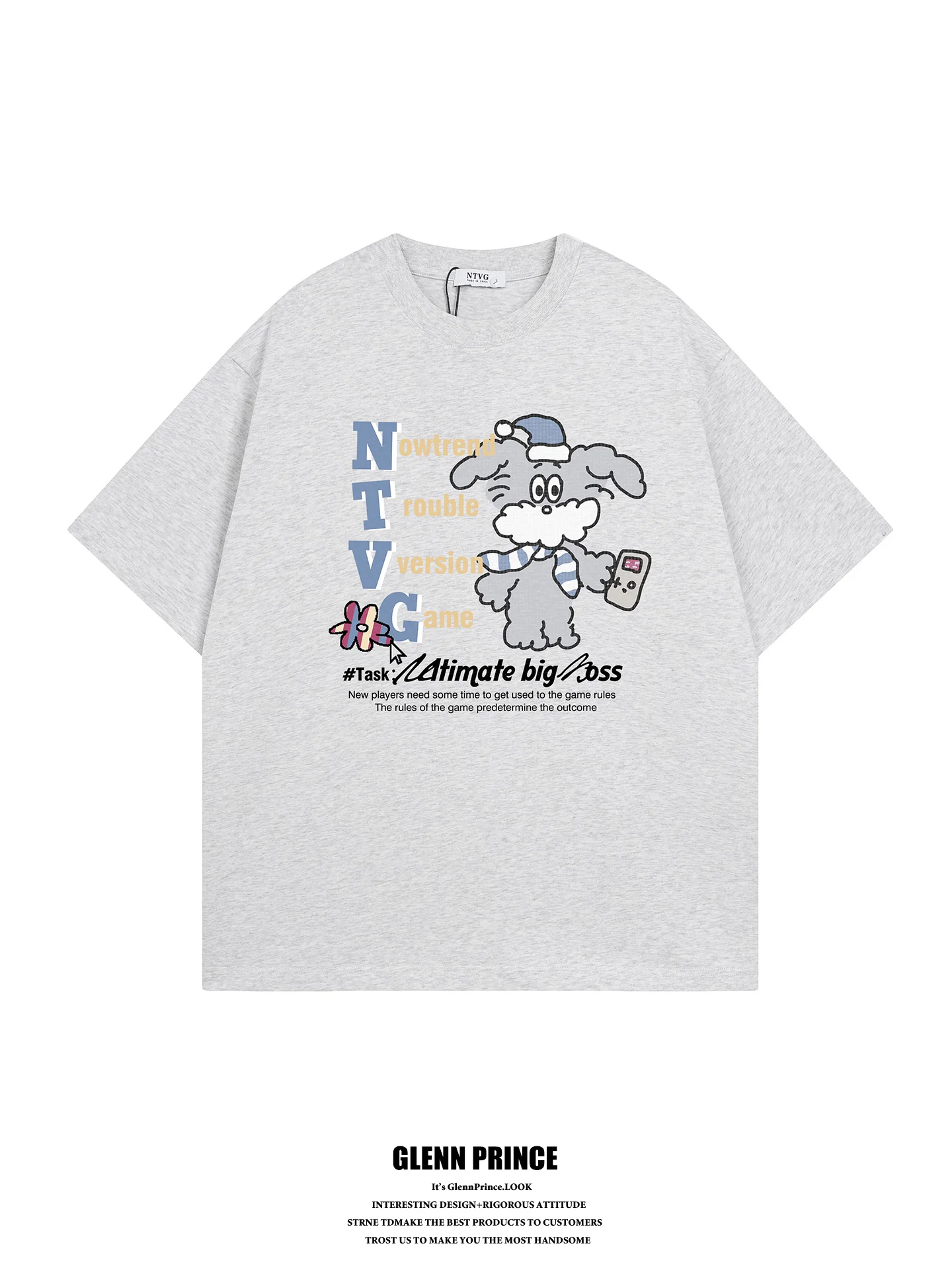 

GPstudio Korean Retro Cartoon Dog Print Short Sleeve T-Shirt Men's Oversize Casual Top Breathable Cotton Summer Fashion