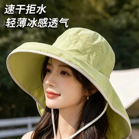 New solid color big edge bucket hat outdoor sunscreen breathable basin hat neck visor summer men's and women's sand hat