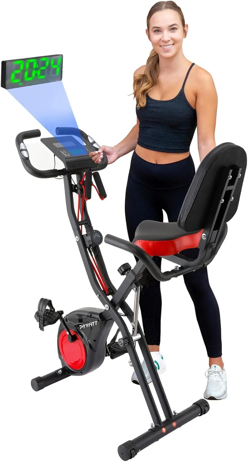 3-IN-1 Exercise Bike with Luminous Digits Display,Folding Stationary Bikes for Home,Compact Workout,16 Level Magnetic Resistance