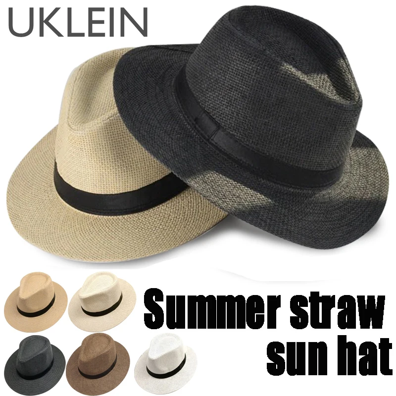 Summer Sunscreen Handwoven Straw Sun Hat Beach Vacation Panama Jazz Hat Men Women Hawaii Casual Sunshade Gangster Cap Bucket Hat