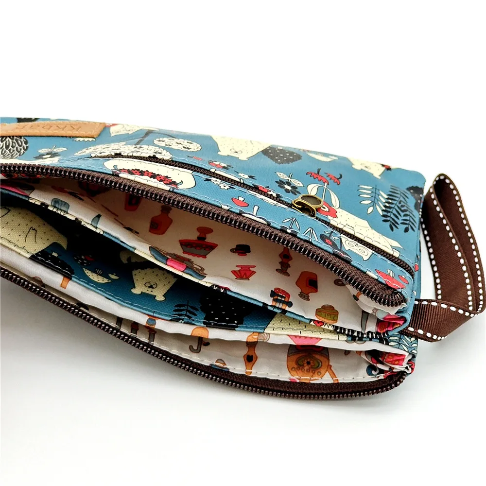 Women Polyester Cartoon Print Keychain Wallet Small Card Organizer Key Pouch Ladies Money Bag Coin Purse for Children Girls Boys