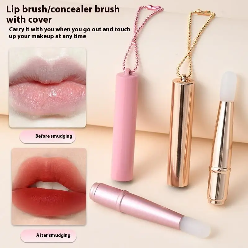 Mini cepillo de labios de silicona, cepillo corrector con cadena de cubierta, aplicador de máscara de labios, cepillo de brillo de labios, cepillo de lápiz labial, herramienta de maquillaje de belleza
