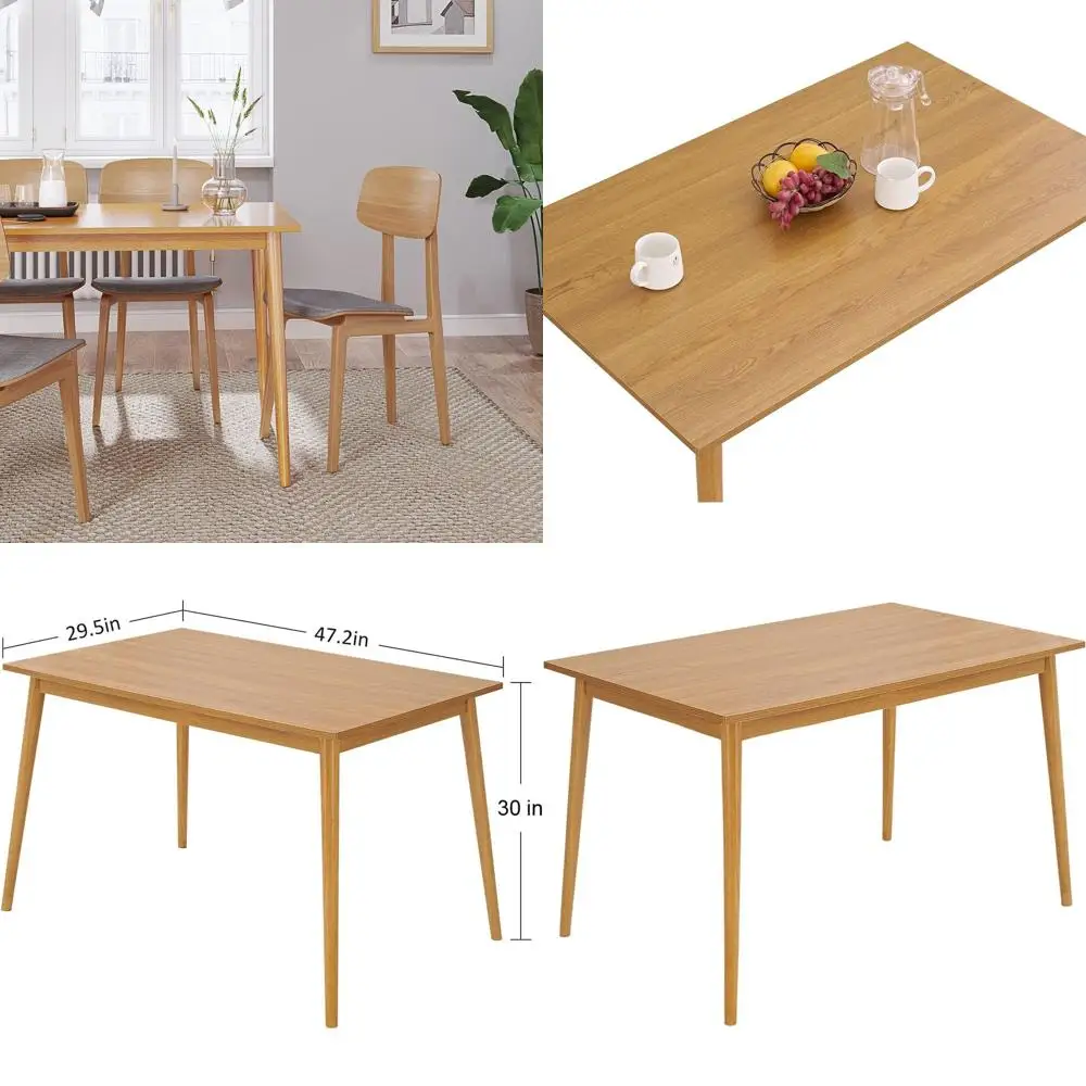 47 Oak-Finished Solid Wood Dining Table for Kitchen and Dining Room | Natural Home Furniture