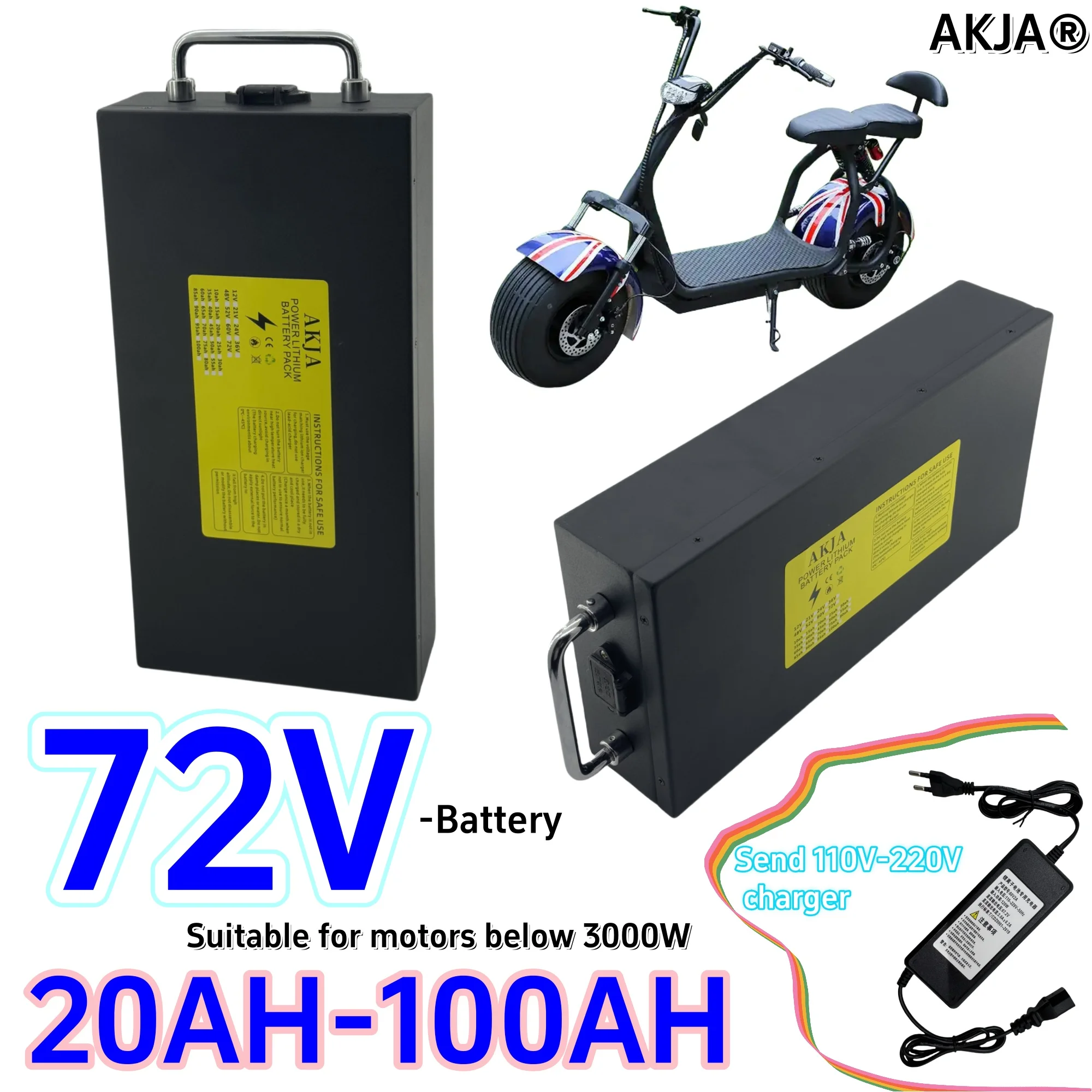 

Air fast transportation 72V100AH 18650 lithium battery Lithium battery pack Suitable for motors below 250-3000W
