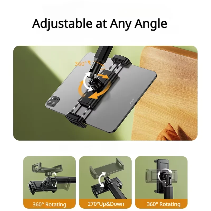 Eary Tablet Holder for Bed Aluminum Foldable Phone Stand Mount with 360° Rotation Arm Kindle Holder for iPad iPhone 4.7-12.9"