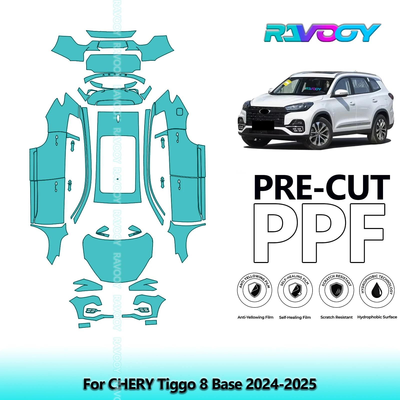 

Full Vehicle Clear Bra Precut PPF Paint Protection Film For CHERY Tiggo 8 Base 2024-2025