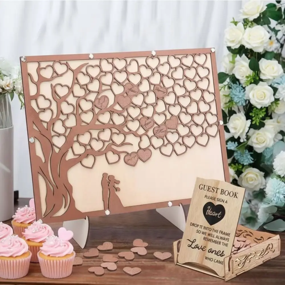 

Деревянные сердечки Свадебная гостевая книга Альтернативный альтернативный дизайн Стиль приема Гостевая книга Знаки Деревянные сердечки Гостевая книга