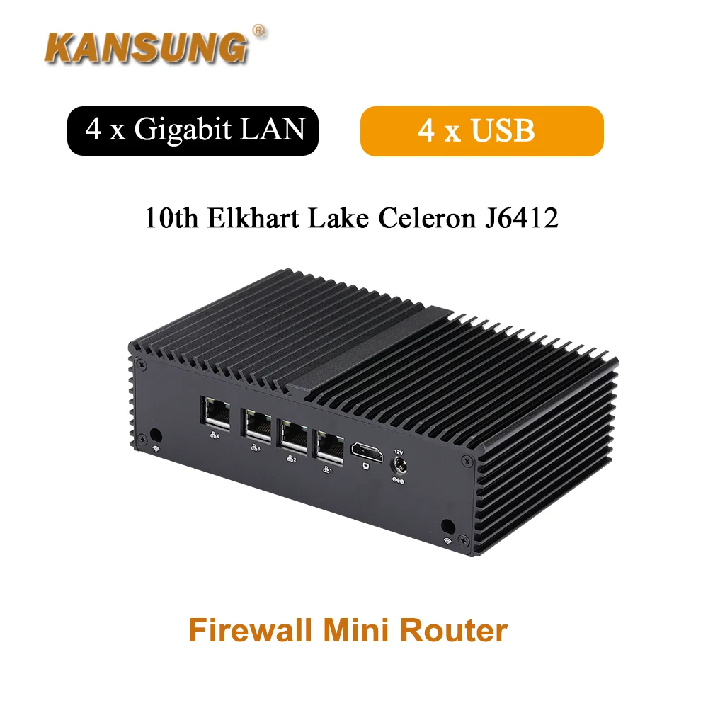 Free Shipping 4 Gigabit LAN Intel Celeron J6412 Firewall Micro Mini PC Elkhart Lake Quad Core DDR4 AES-NI Barebone Router PC