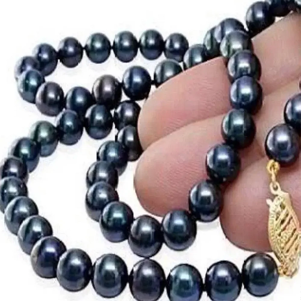 Charming AAA 7-8mm Black Akoya Cultured Pearl Necklace 18