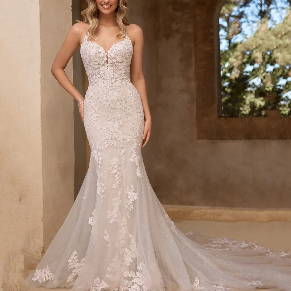 Customized Luxury Wedding Dress Mermaid Halter Lace Bride Gowns Appliques Sexy New Arrival Dresses Vestidos De Novia