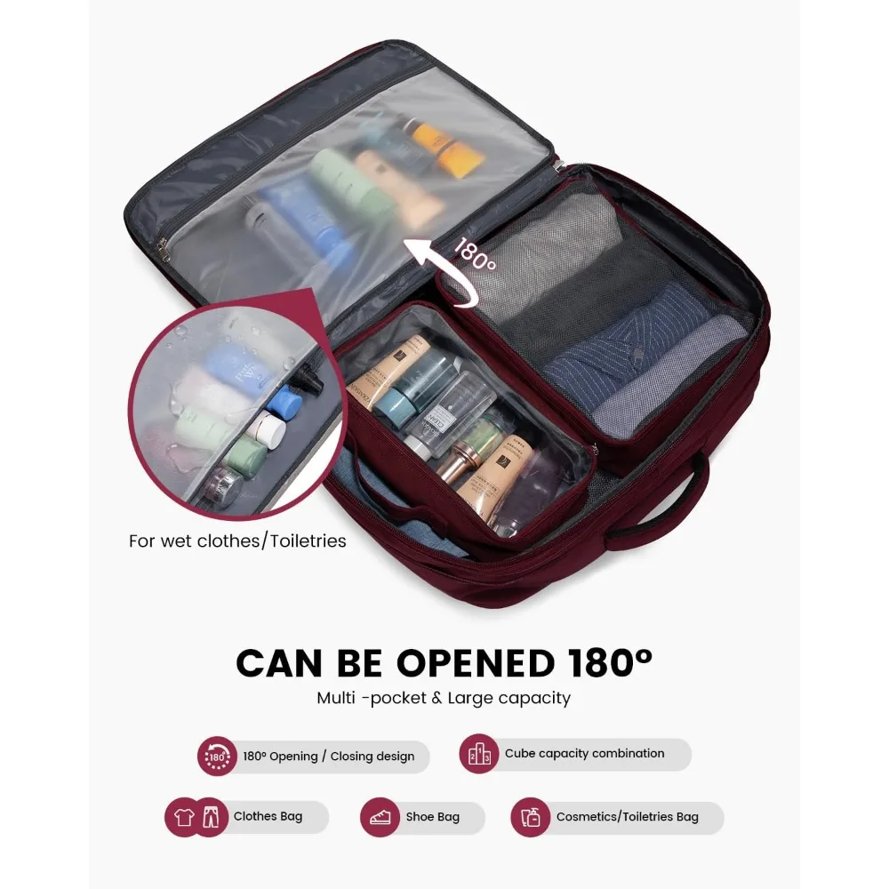 حقيبة ظهر كبيرة للسفر قابلة للتوسيع سعة 45 لترًا للرجال والنساء، معتمدة من شركة الطيران، مثالية لحمل الحقائب مع مساحة تخزين إضافية O