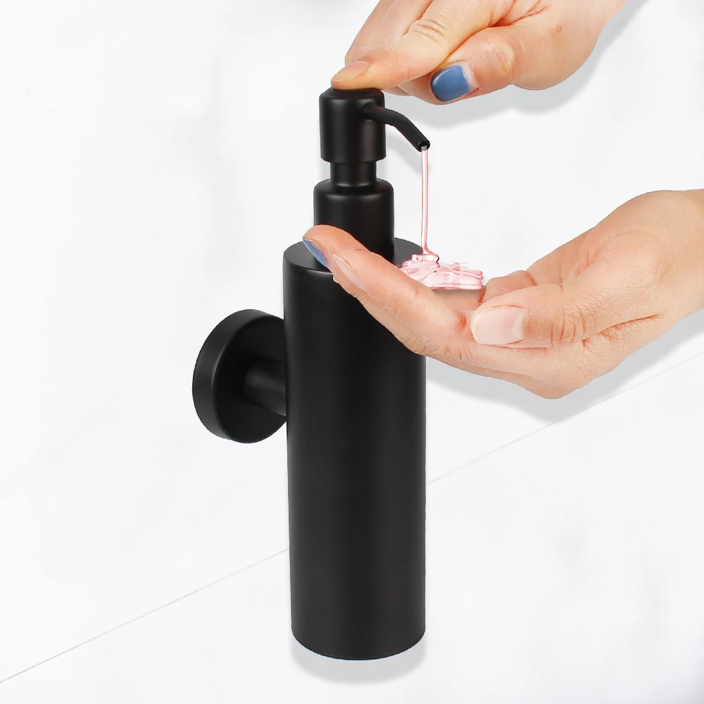 Wall Mounted Soap and Lotion Dispenser Stainless Steel Black Tower Shampoo Dispensers Pump Bottle Bathroom Accessories