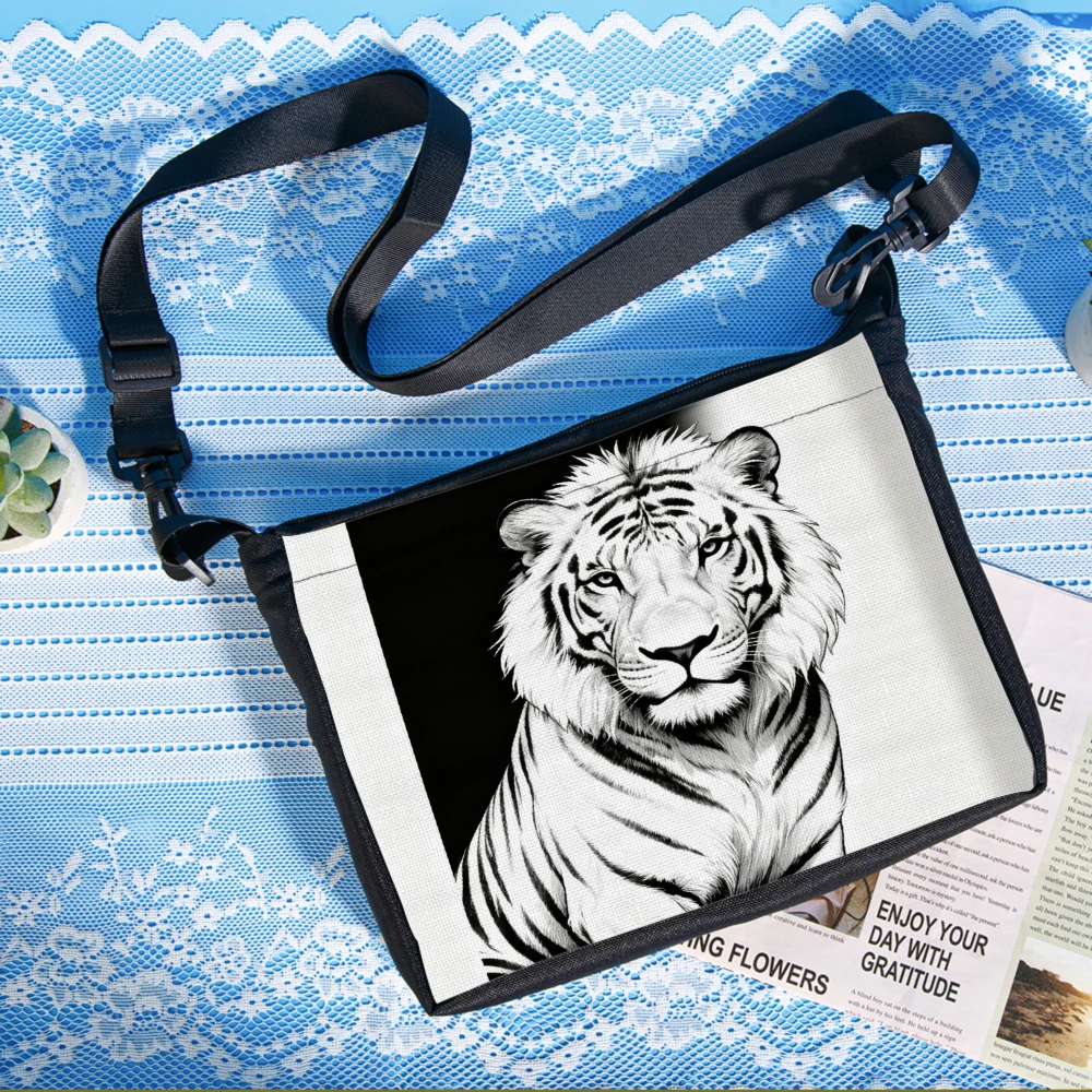 1pc Tiger Print Crossbody Bag White Black Animal Pattern Shoulder Bags For Women Men Outdoor Travel Daily Use Casual Fashion Acc