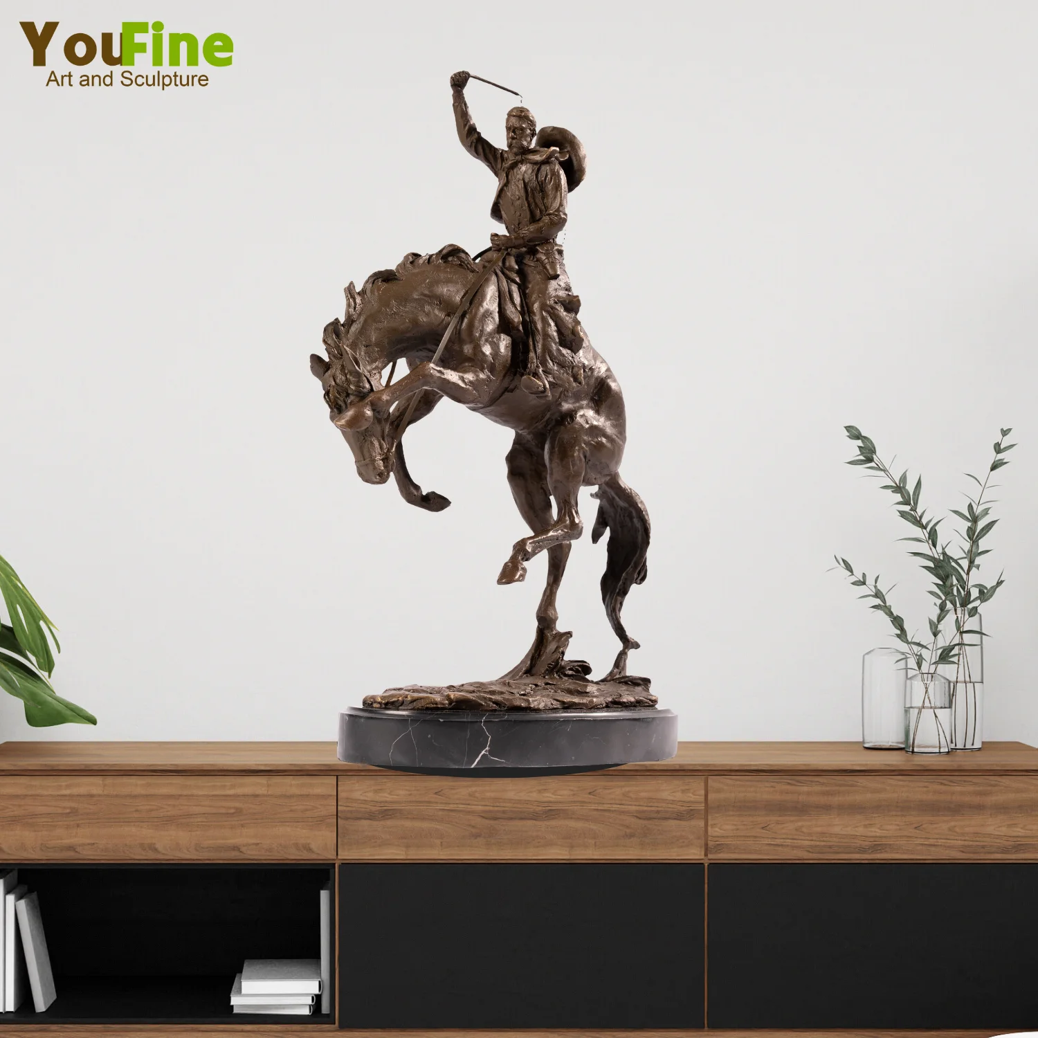 Bronze Western Cowboy Ridding Statue Inspired by Frederic Remington Bronze Sculpture For Home Decor Ornament Collection Crafts