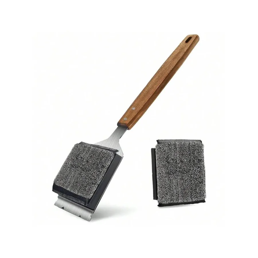 

【New style】GrillChef Grill Brush Bristle-Free With 1 Replacement Head, BBQ Cleaning Brush For Outdoor Grill, Wooden Handle, Bui