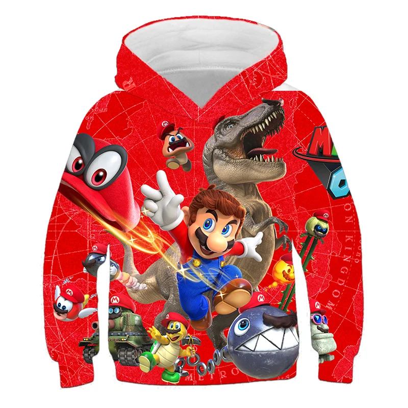 Kids' Casual Cartoon Hoodie Children's Mario Sporty Wear Girls Loose Clothing Autumn Boys' Soft Long sleeved Daily Sweatshirt