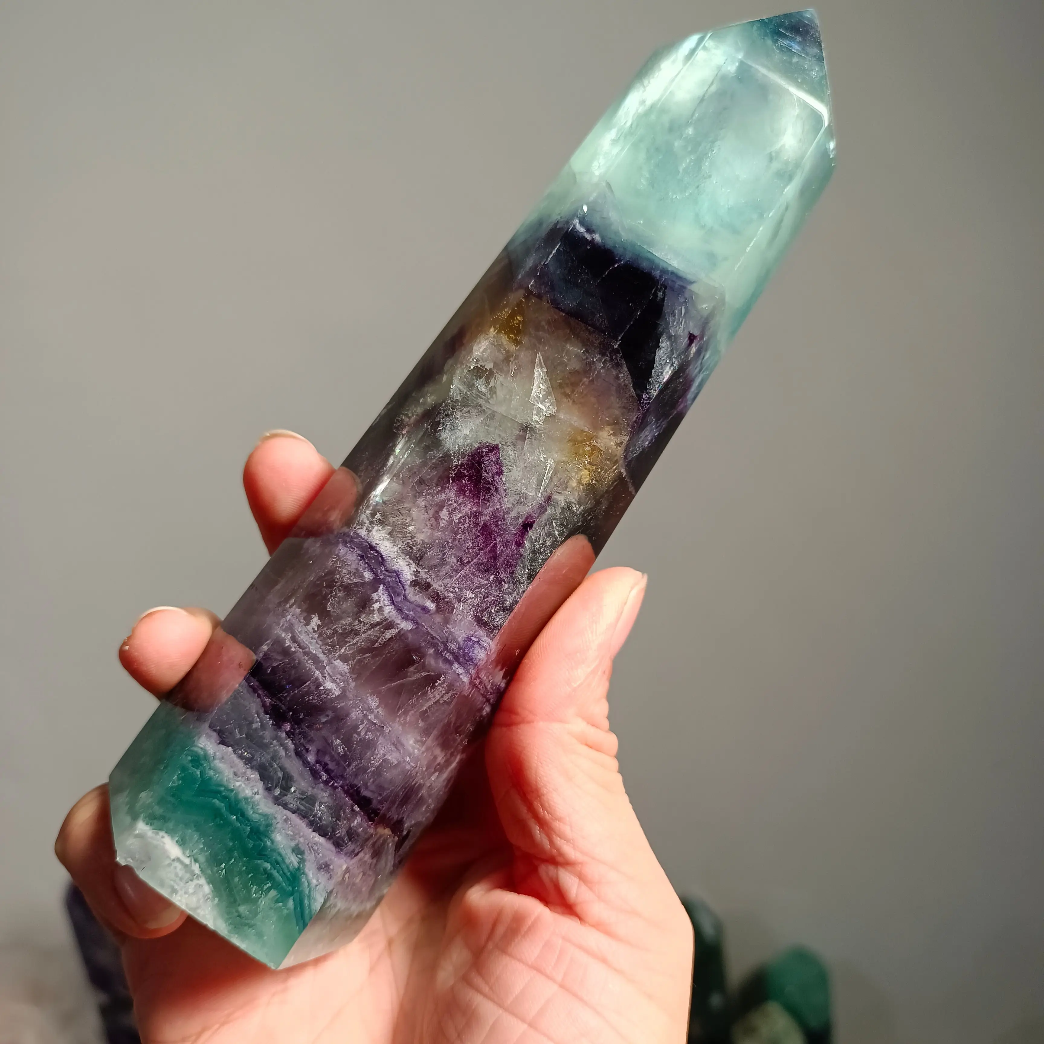 Naturally Formed Colorful Fluorite Columns, Quartz Crystal Wands, Mineral Reiki Healing Towers, Demagnetization