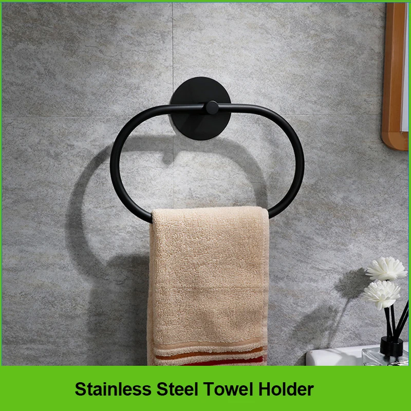 

Stainless Steel Towel Holder Self-adhesive Bathroom Towels Rack Wall-Mounted Round Towel Rack for Bathroom Kitchen Storage