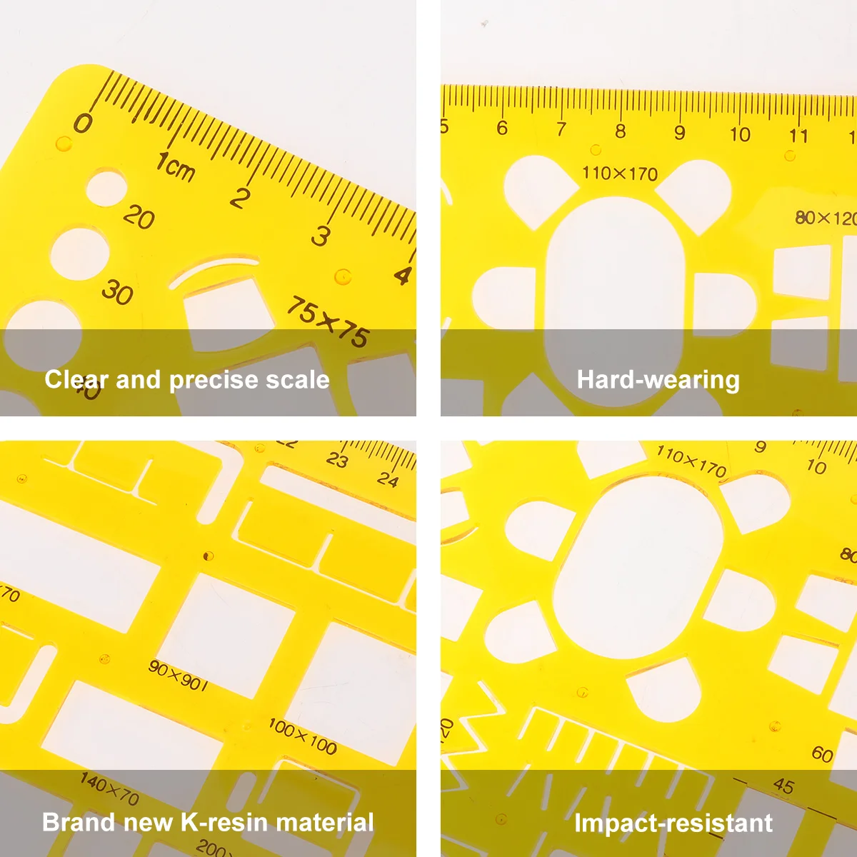 Indoor Construction Measuring Geometric Ruler Orange Transparent Plastic Multi-Use Drawing Template for School Office