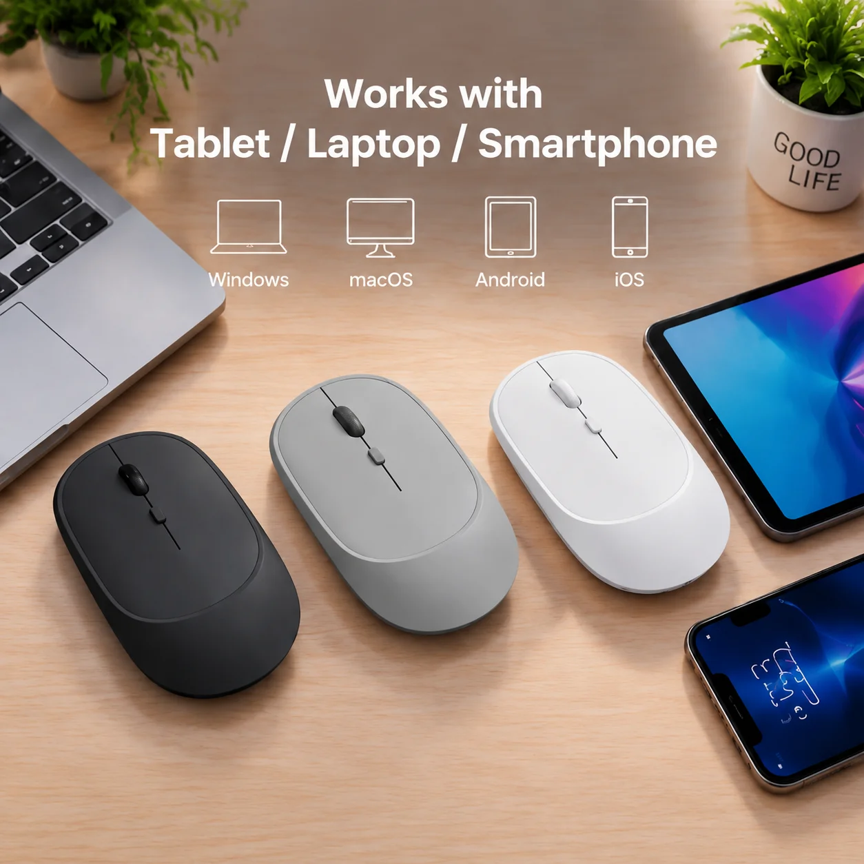 Color blocked BT wireless mouse suitable for iPad, Huawei, smartphones, tablets, charging wireless mouse