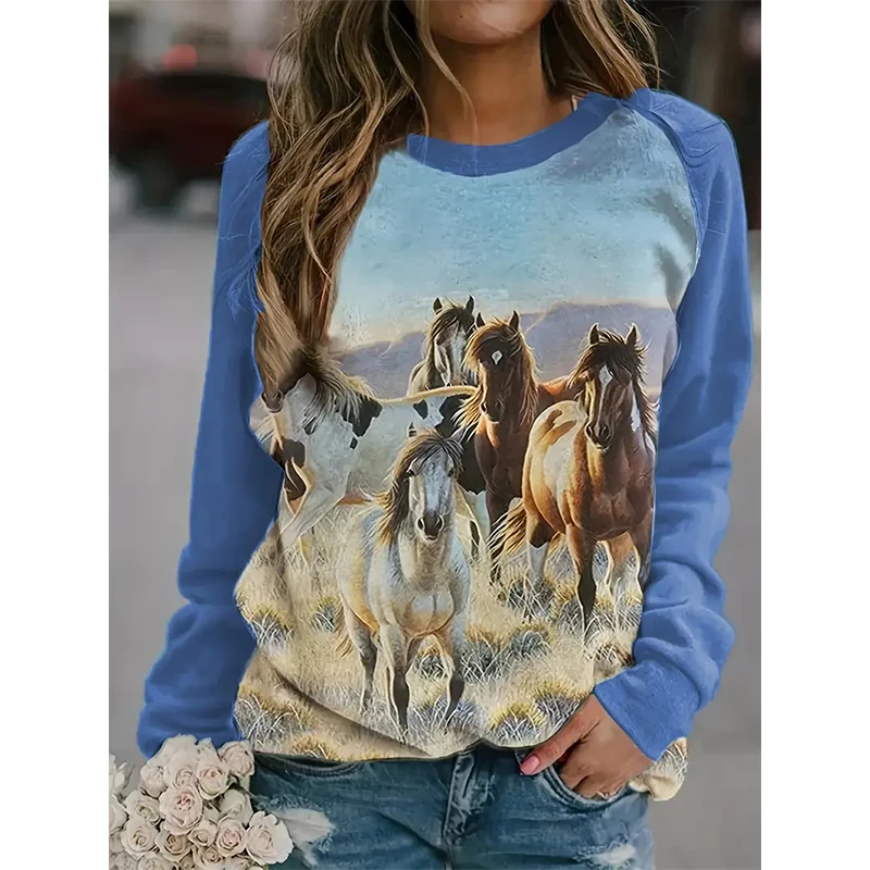 Western Aztec Ethnic Style Indians Sweatshirts Horse 3D Print Retro Hoodies Women Hoodie Oversized Pullovers Woman Tops Clothing