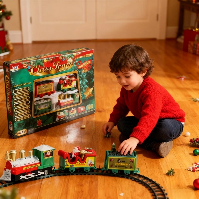 Christmas Electric Train Toy Set Xmas Tree Decoration Train Track DIY Railway Tracks Educational Toys for Kids Party Xmas Gifts