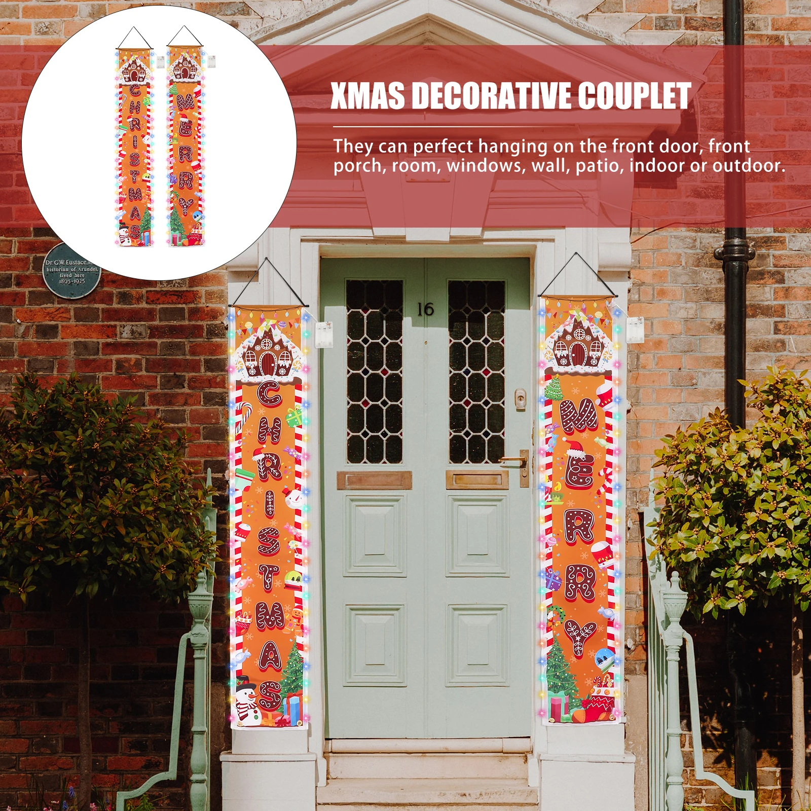 

Christmas Gingerbics Hanging Flag Decorations Outdoor New Year Banner Decorate Polyester