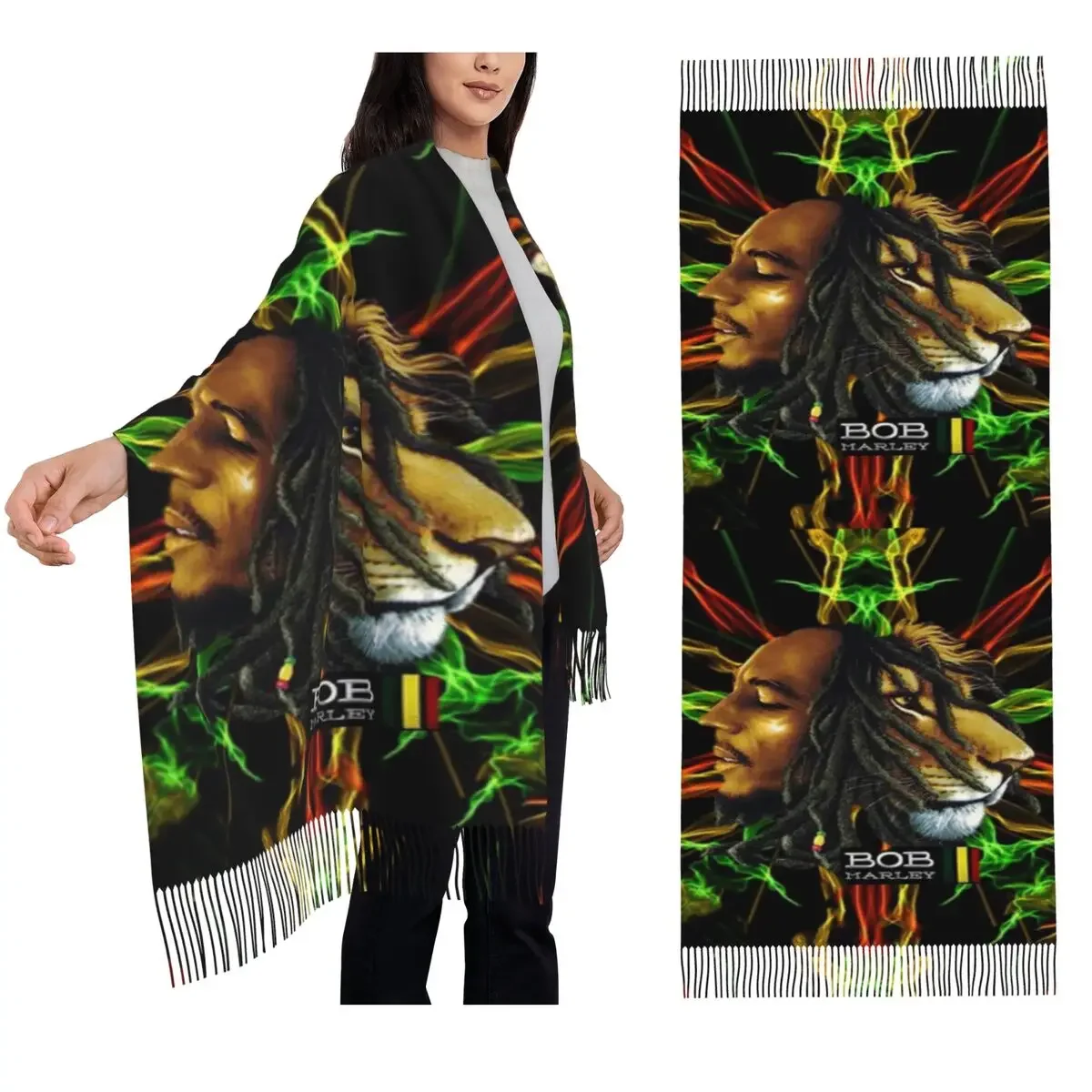 Customization Jamaica Singer Reggae Rock Bob Marley Scarf Tassel Scarves Women Soft Warm Shawls And Wraps Long Fall Winter Shawl