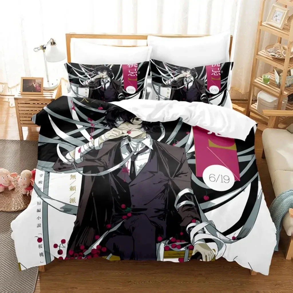 Anime Dazai Bungo Stray Dogs Bedding Set Boys Girls Twin Queen Size Duvet Cover Pillowcase Bed Kids Adult Home Textileextile