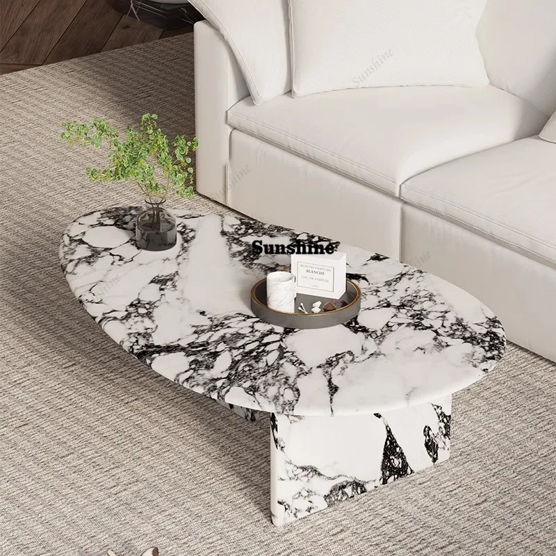 TS Calacatta Marble Nesting Tables, Italian Minimalist Designer Set for Small Space, Heat & Scratch Resistant, Artistic,