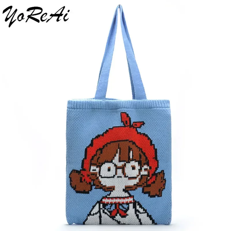 YoReAi Women Shoulder Bags Fashion Knitted Bag Winter Wool Girls Student Bookbag Daily Shopping Pack Handbags Casual Large Tote