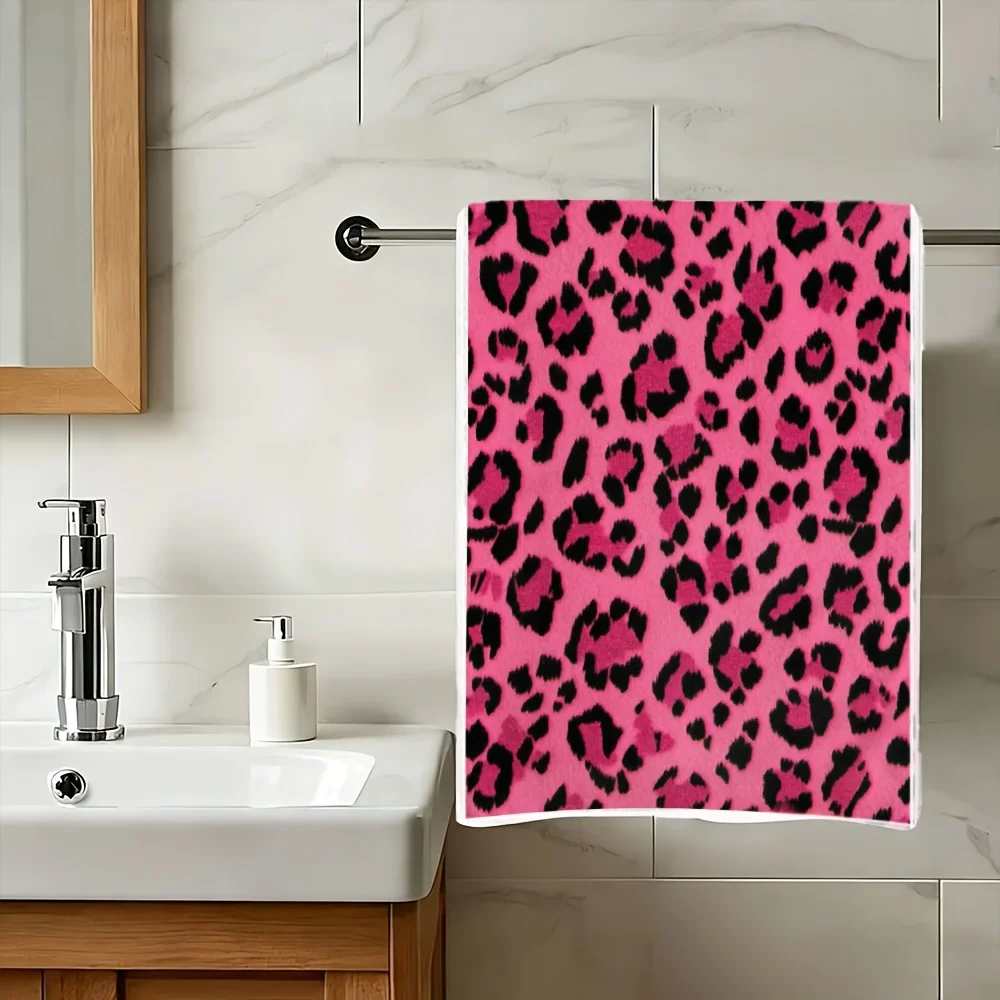 1pc Pink Leopard Print Printed Kitchen Towel, Soft Absorbent Hand Towel, Perfect for Bathroom, Kitchen, Home, Bold Decor
