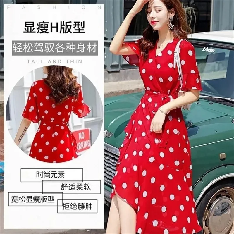 2025 Female Fashion Polka Dot A-line Vestidos High Grade Women Leisure V Neck Maxi Dress Summer Ladies Short Sleeve Long Dresses