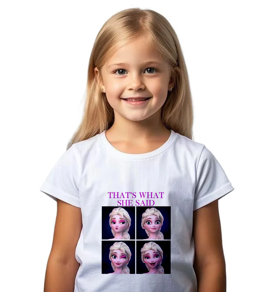

2025 Summer Disney Cartoon Movie Frozen Elsa Print T-shirt Kids Girls Clothes Baby T Shirts Children Short Sleeve Girl Clothes