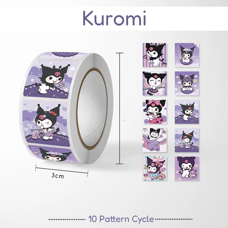 Rotolo di adesivi Sanrio 500 pezzi Cartoon Cute Cinnamoroll Ricompensa per bambini Conto fai da te Materiale Modello ad anello Adesivi sigillanti