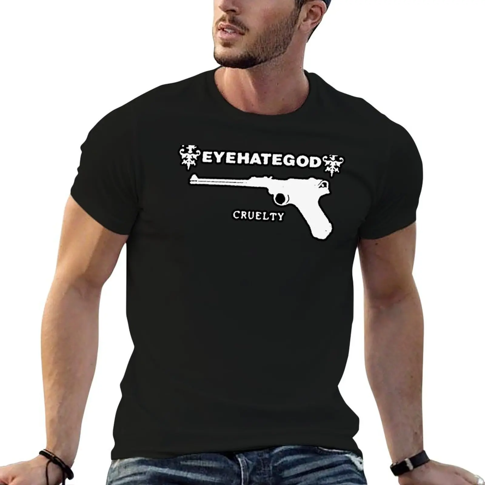T-shirt Cruelty Luger Gun, t-shirts de créateur pour homme, t-shirt graphique vintage pour homme, T-shirt graphique