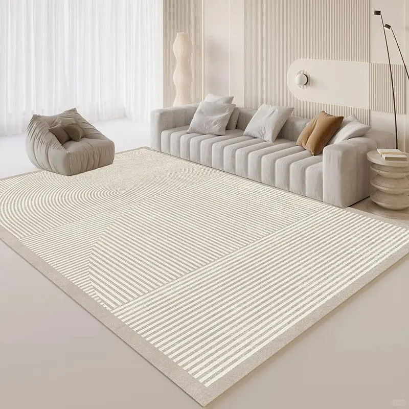 Ins Wabi Sabi Cream Style Rug Minimalist Striped Pattern Non Slip Decorative Carpet Living Room Home Decor Soft Floor Mats