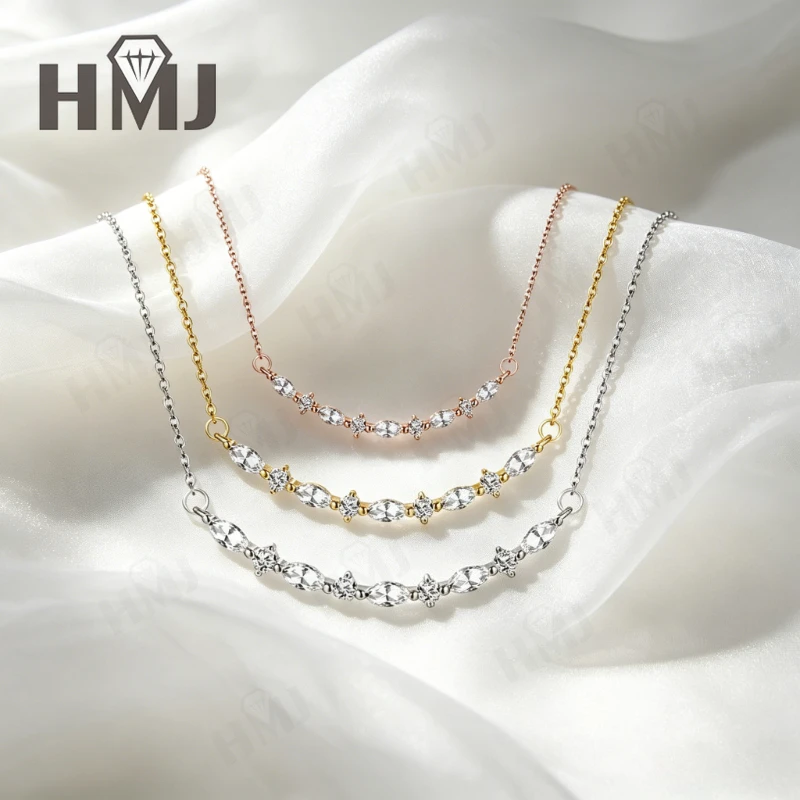 

Delicate Cluster Moissanite Pendant Necklace 925 Sterling Silver Marquise/Round Cut DColor Anniversary Gift Fine Jewelry for Her