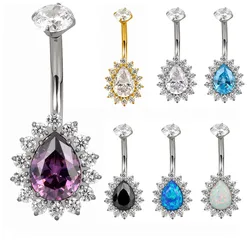 ASTM F136 Titanium PIERC Pear Shaped Belly Button Ring Navel Ring CZ Paved Top Threaded Belly Piercing Navel Rings Body Jewelry