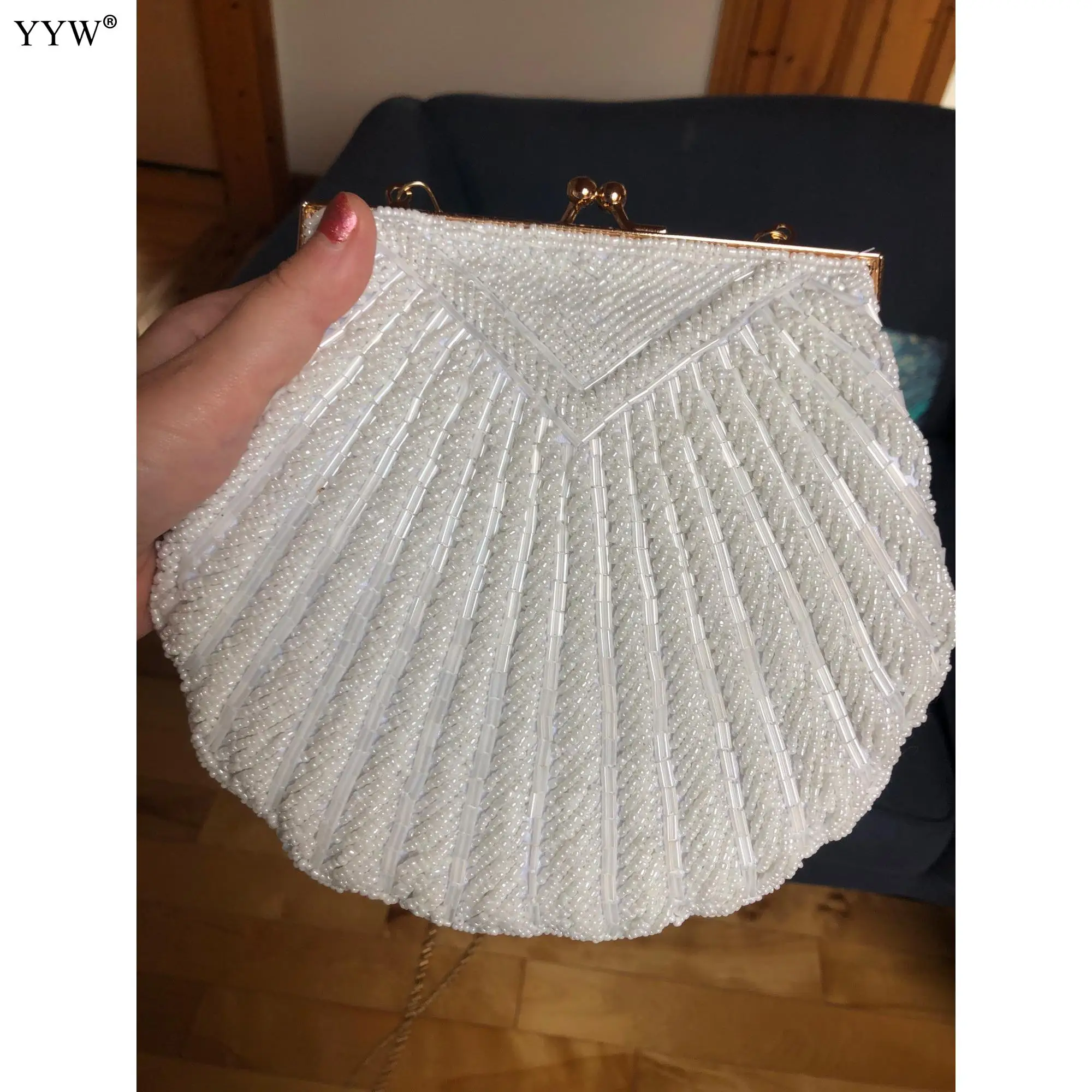 Imagem -06 - Bolsa Feminina Elegante Bolsa de Casamento Luxo Bolsas de Festa à Noite Branco Concha Garras Pochette Mariage Sac Femme Frisado Bolsa de Embreagem