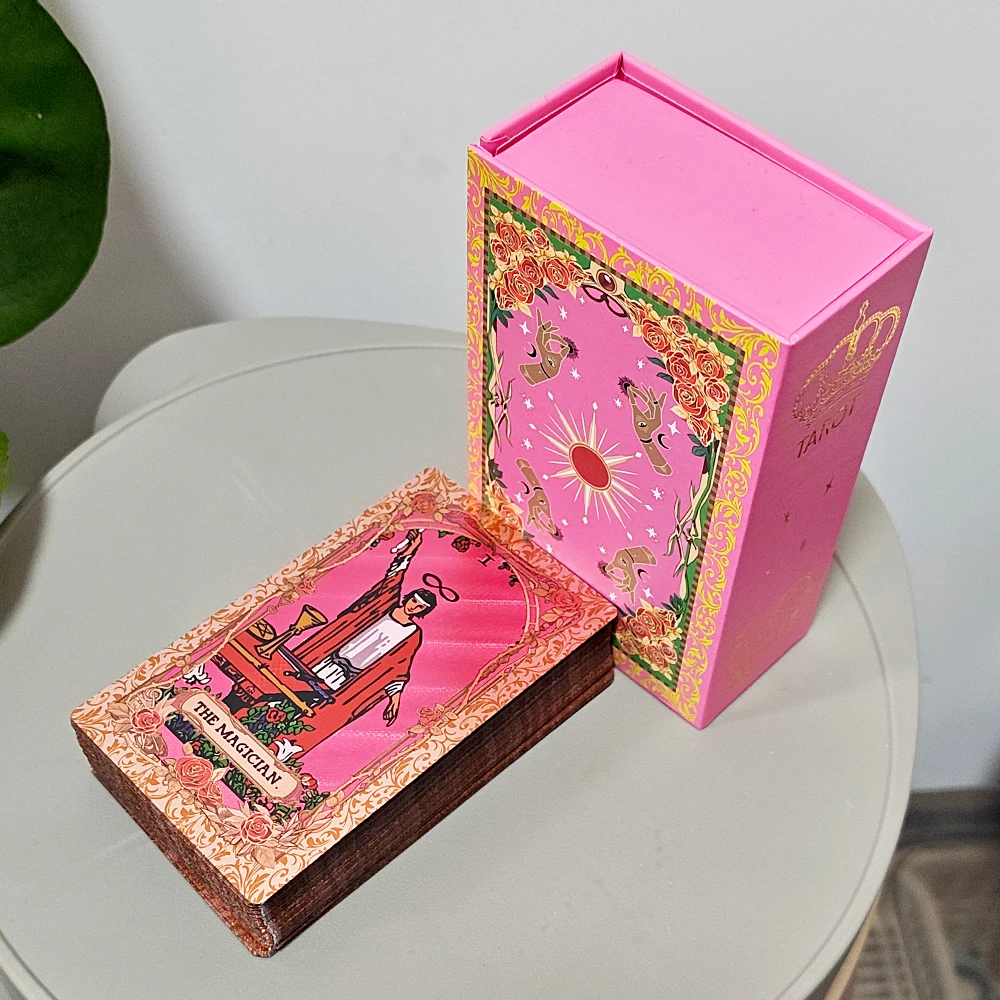 12x7cm Waterproof Durable PET Plastic Tarot Pink & Rose Gold Foil Tarot Cards 78-Card Deck with Box - view 4