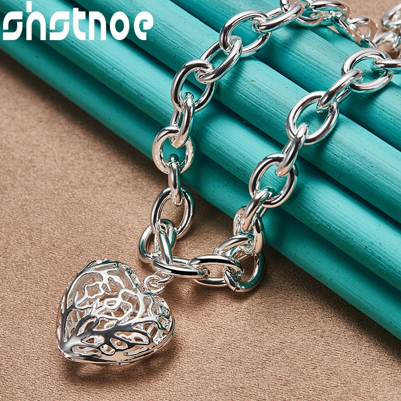 SHSTONE-Colar Coração Oco Amor Para Mulheres, Corrente 925 Sterling Silver, Corrente Noivado, Moda Casamento, Charme Jóias, Presentes de Aniversário