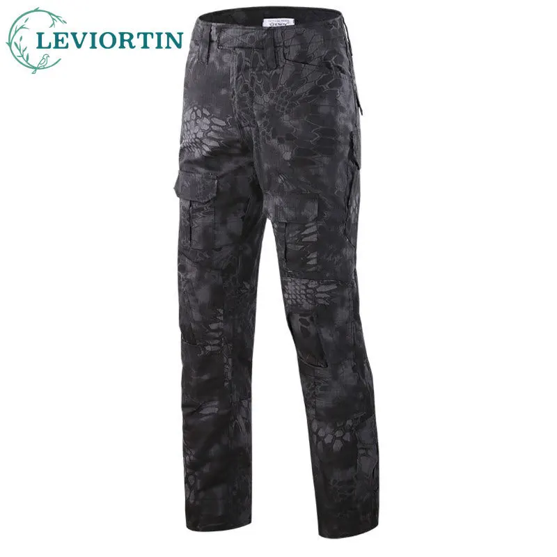 

Four Seasons Men's American retro camouflage multi pocket hiking outdoor training suit knee pads, durable tactical G2 frog pants