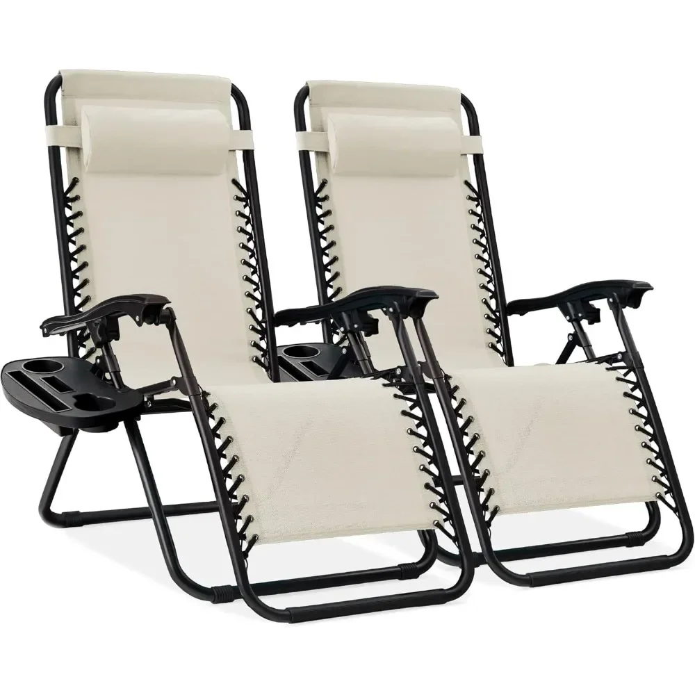 

XMSJ Beach Chairs, Set of 2 Adjustable Steel Mesh Zero Gravity Lounge Chair Recliners W/Pillows and Cup Holder Beach Chairs